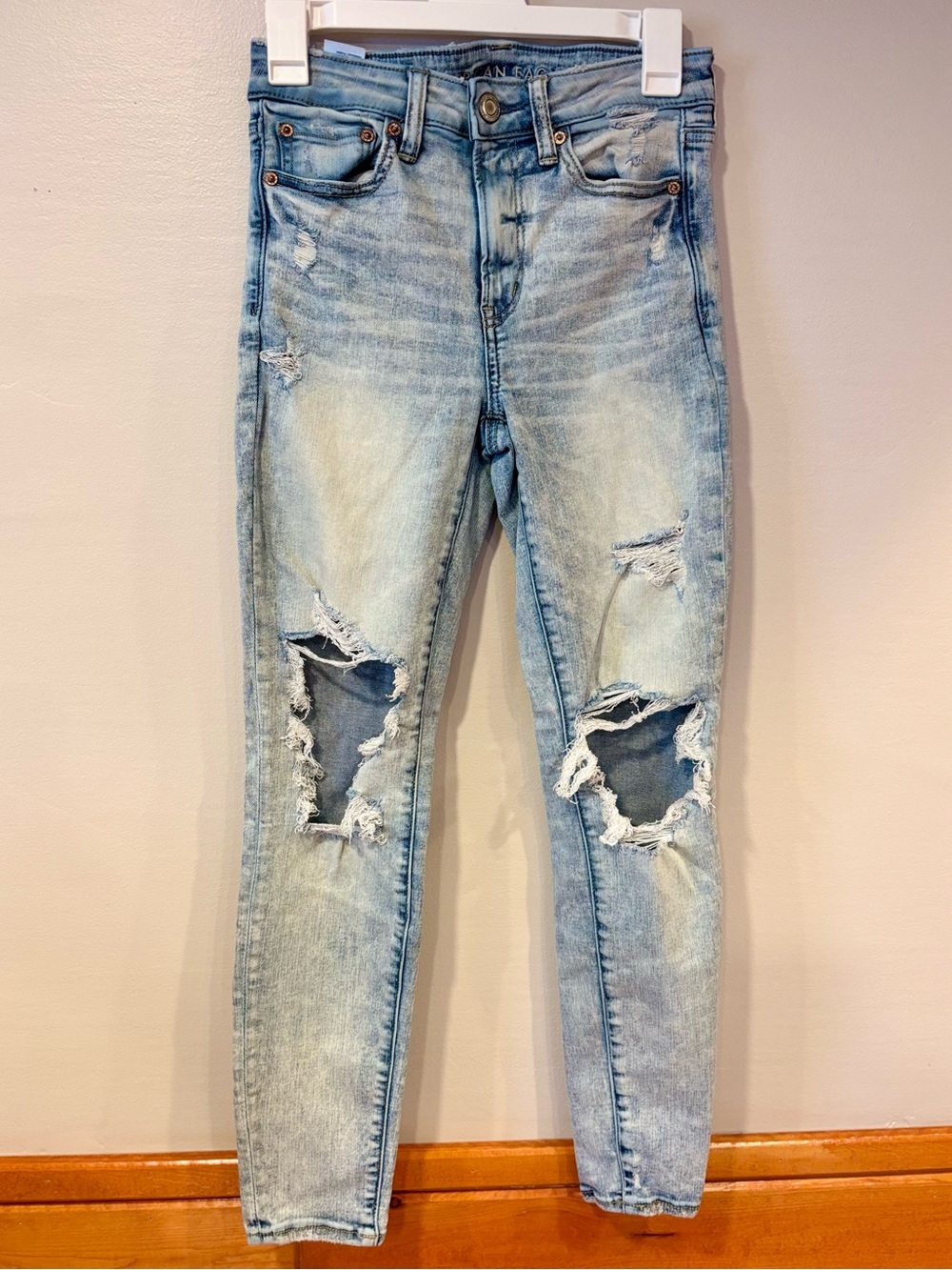 American Eagle Hi-Rise Jeggings Next Level Stretch Light Wash Denim Womens 6